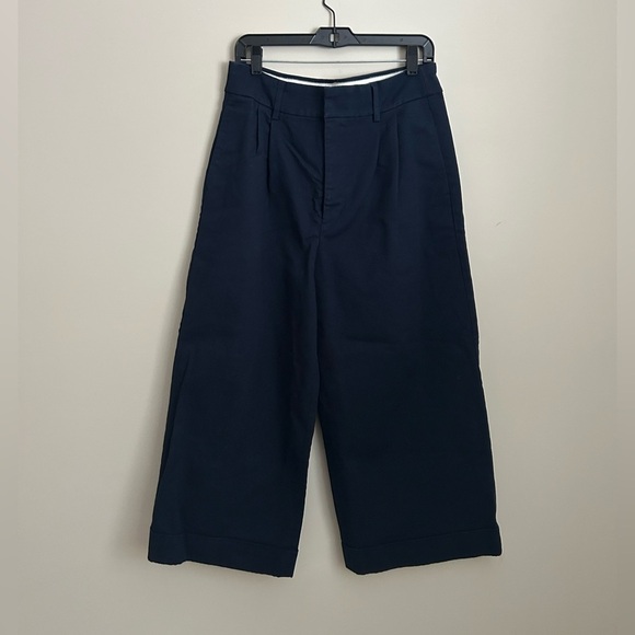 J. Crew Navy Blue Wide Leg Cropped Pants Size 12 Tall - Picture 1 of 7